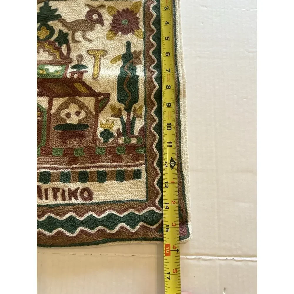 Handmade Greek Traditional Scene Embroidered‎ 16” Pillow Cover Naiko Enitiko